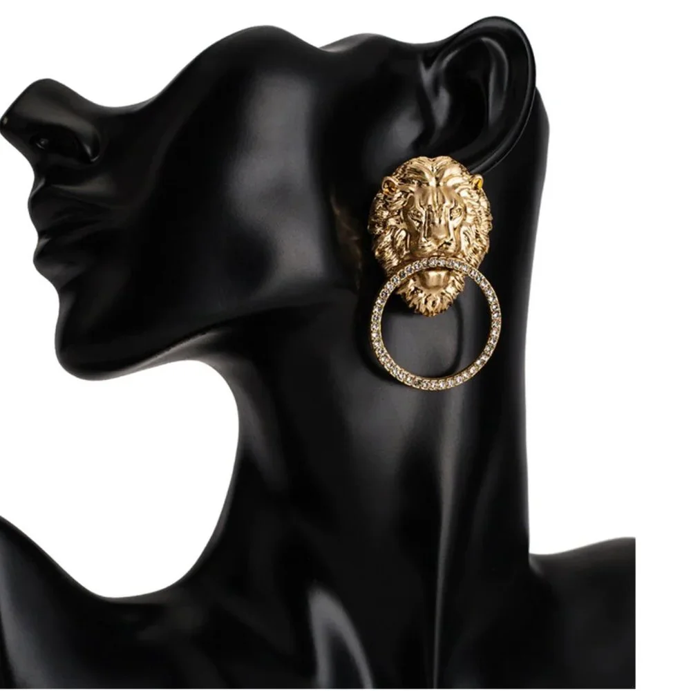Mishka Gold Lion Earrings - Picture 3 of 5